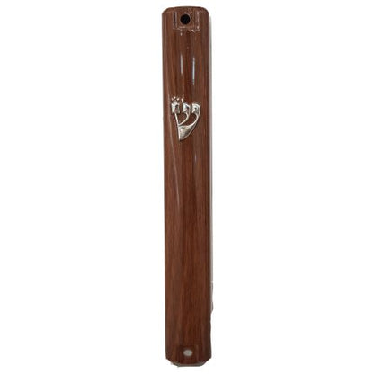 Brown Plastic Mezuzah with Silver Shin