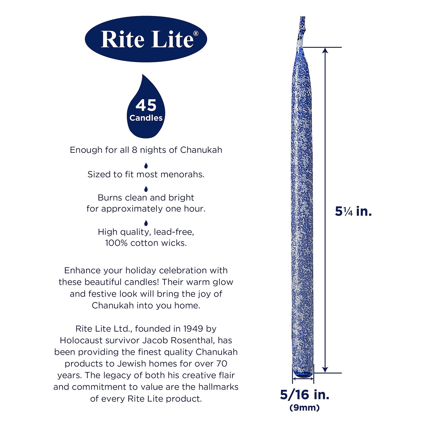 Product details including measurement of candle