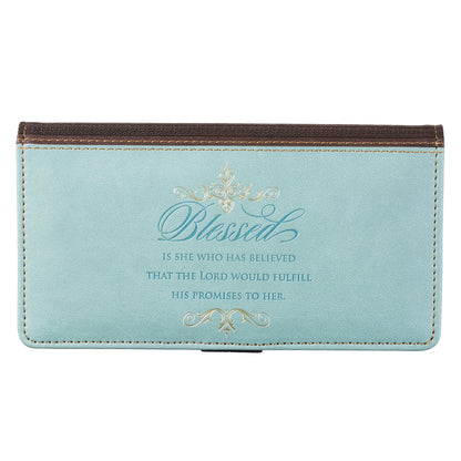 Blessed Blue Faux Leather Checkbook Wallet - Luke 1:45