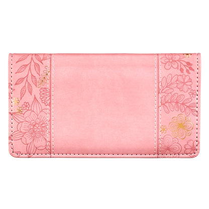 All Things Through Christ Pink Floral Faux Leather Checkbook Wallet - Philippians 4:13