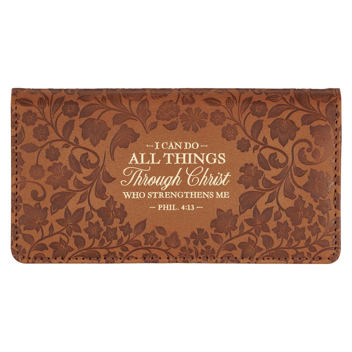 All Things Honey-brown Faux Leather Checkbook Wallet - Philippians 4:13