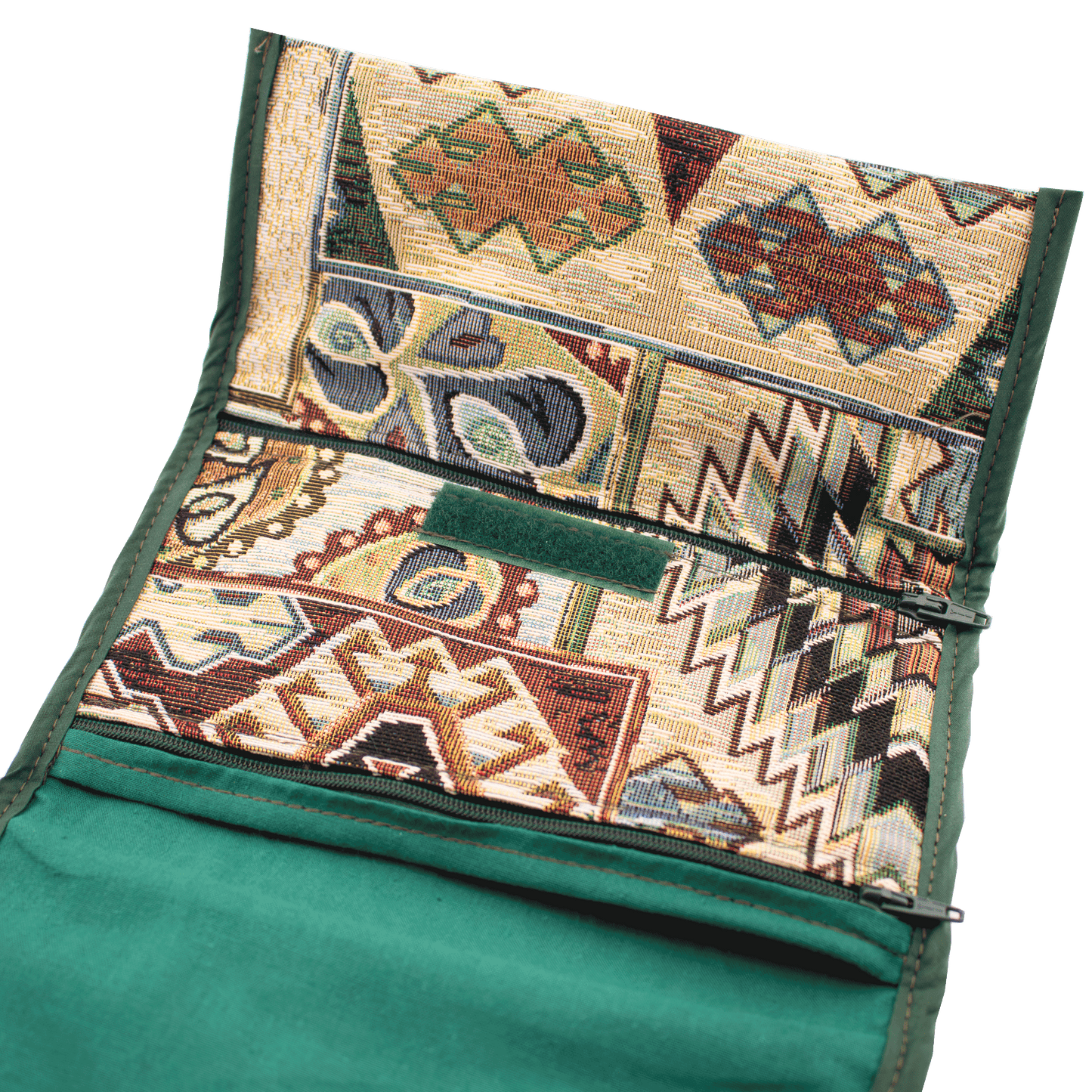 Clutch/crossbody purse with a green traditional Beduin Granado pattern