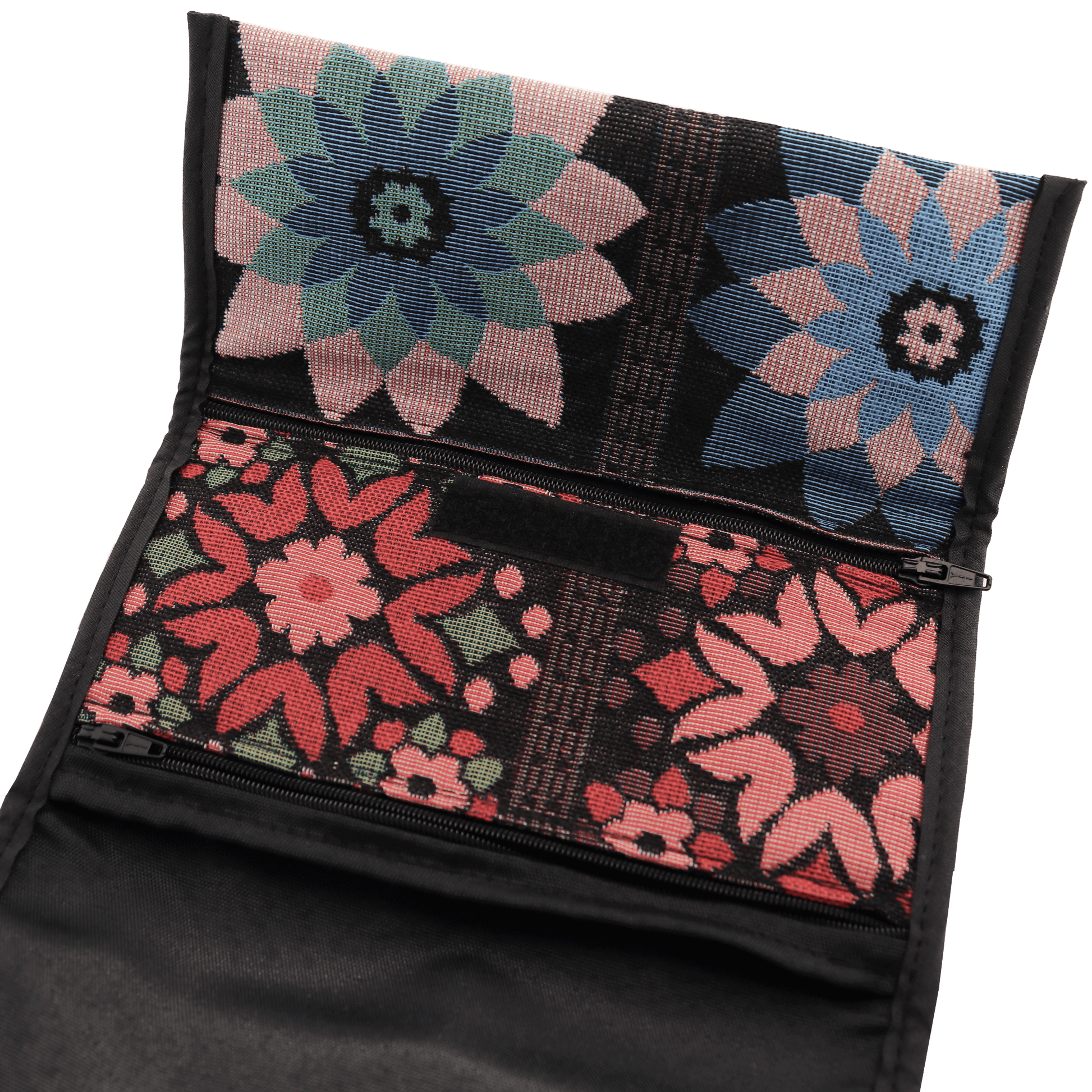 Black clutch/crossbody purse with a traditional Beduin floral lattice pattern