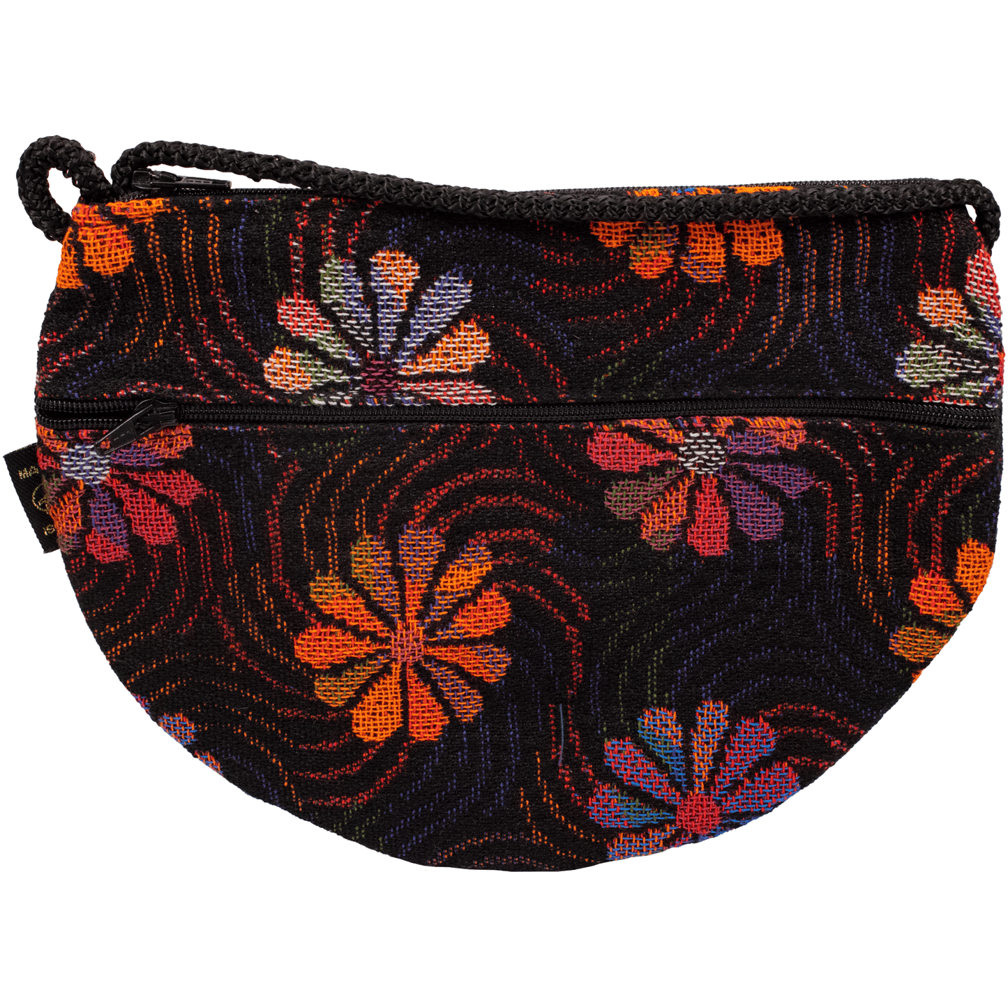 Crossbody Half Moon Purse with colorful whimsical daisy pattern