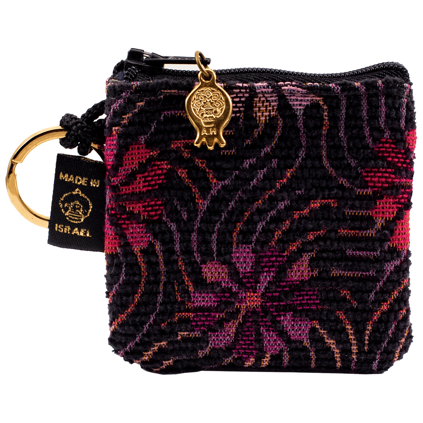 Black Keychain Change Purse with whimsical colorful floral design