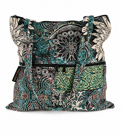 Large woven Israeli tote purse in Black Forest design