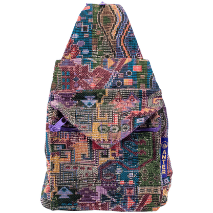 Convertible backpack to shoulder bag purple rainbow tribal pattern