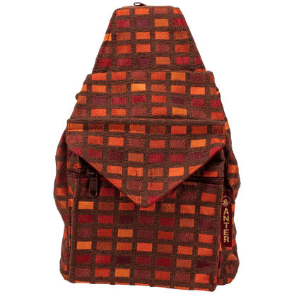 Convertible backpack to shoulder bag maroon and terracotta hue tile pattern