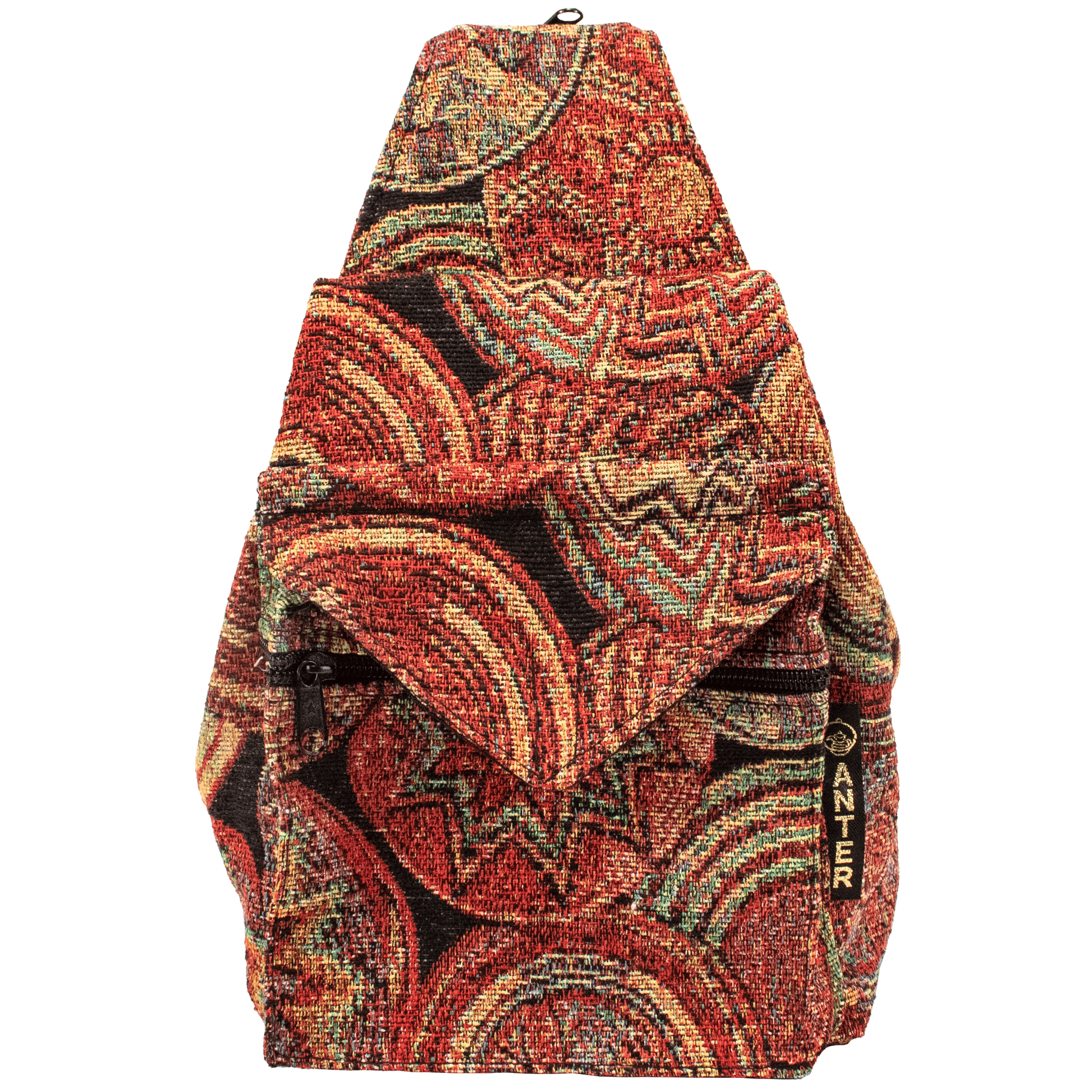 Convertible backpack to shoulder bag black and rainbow abstract floral pattern