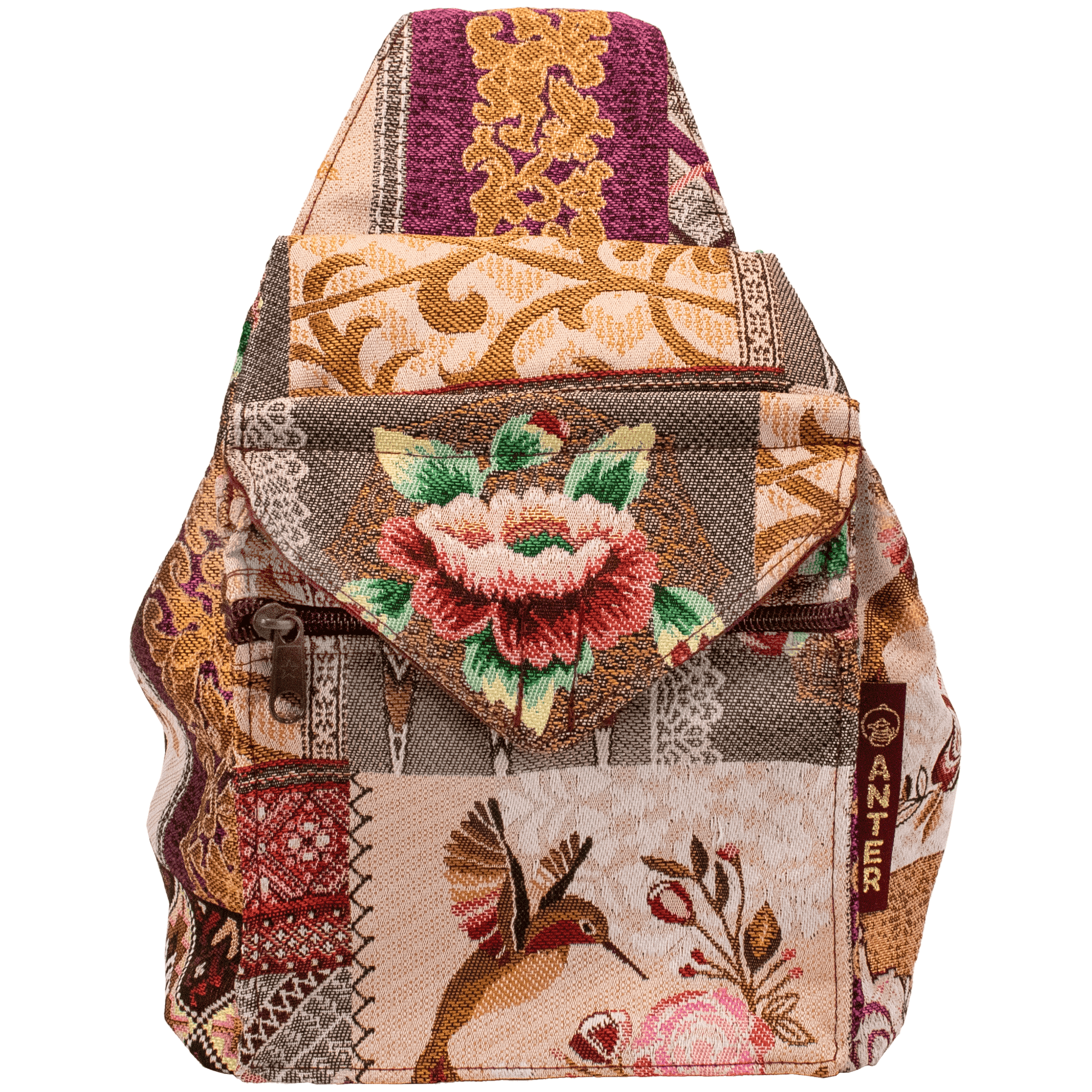Convertible backpack to shoulder bag floral patchwork pattern