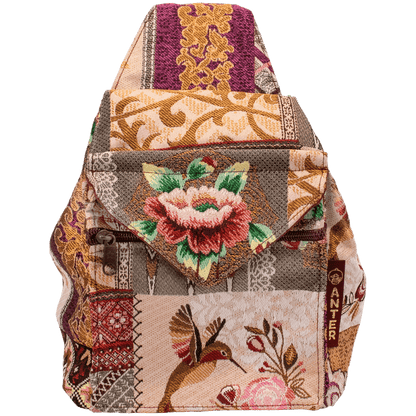Convertible backpack to shoulder bag floral patchwork pattern