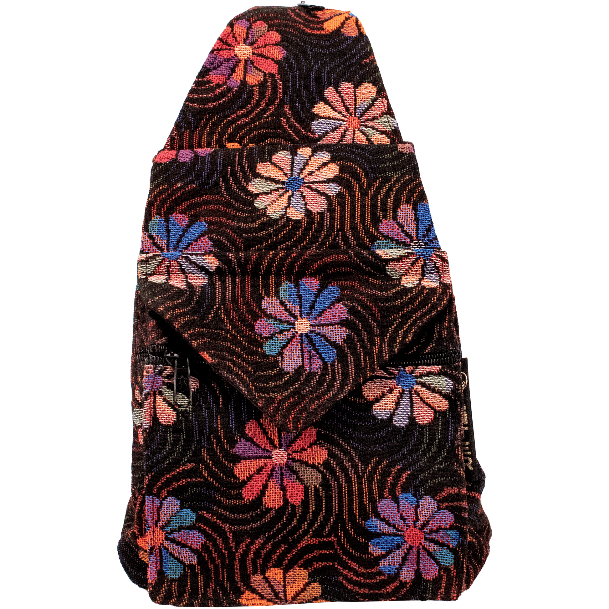 Convertible backpack to shoulder bag colorful whimsical daisy pattern