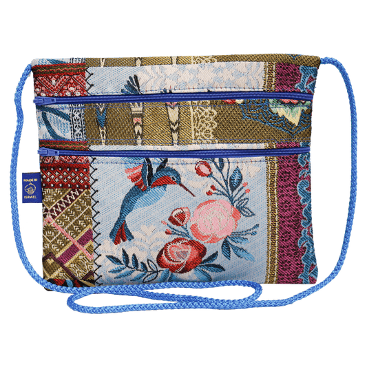 A Handcrafted Blue Patchwork Oblong Large Crossbody Bag