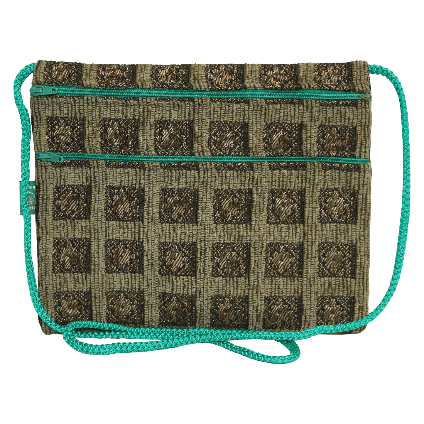 A Handcrafted Sage Green Floral Tile Oblong Large Crossbody Bag