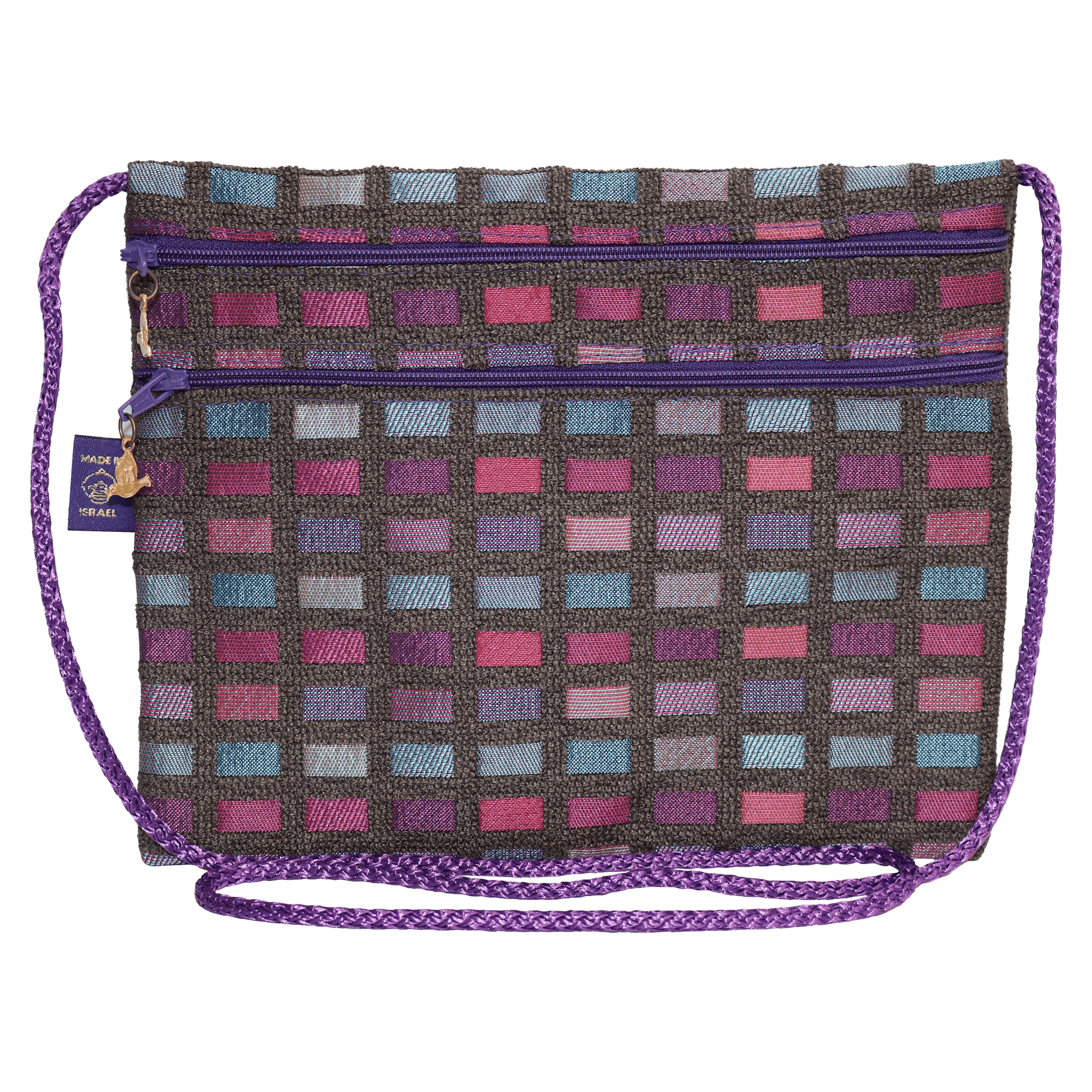 A Handcrafted Purple Tile Oblong Large Crossbody Bag