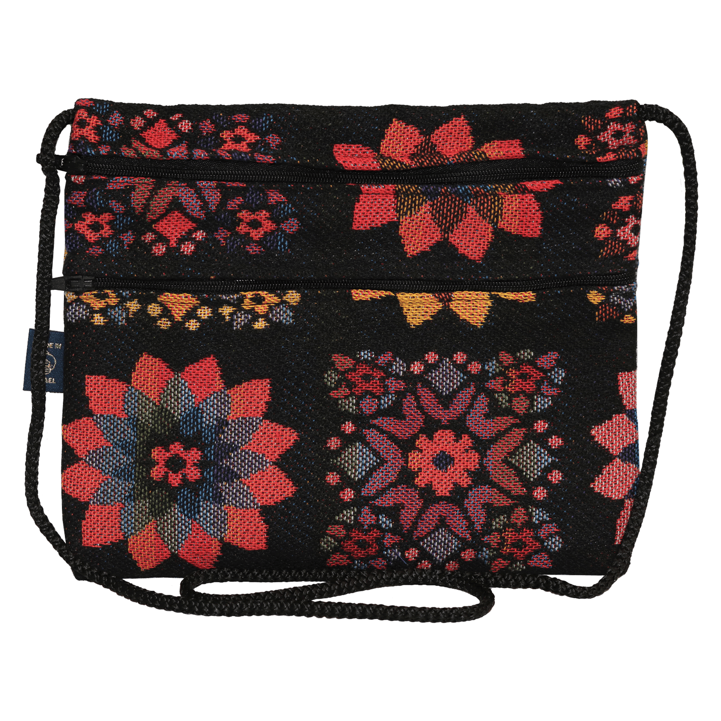 A Handcrafted Black Floral Daisy Oblong Large Crossbody Bag