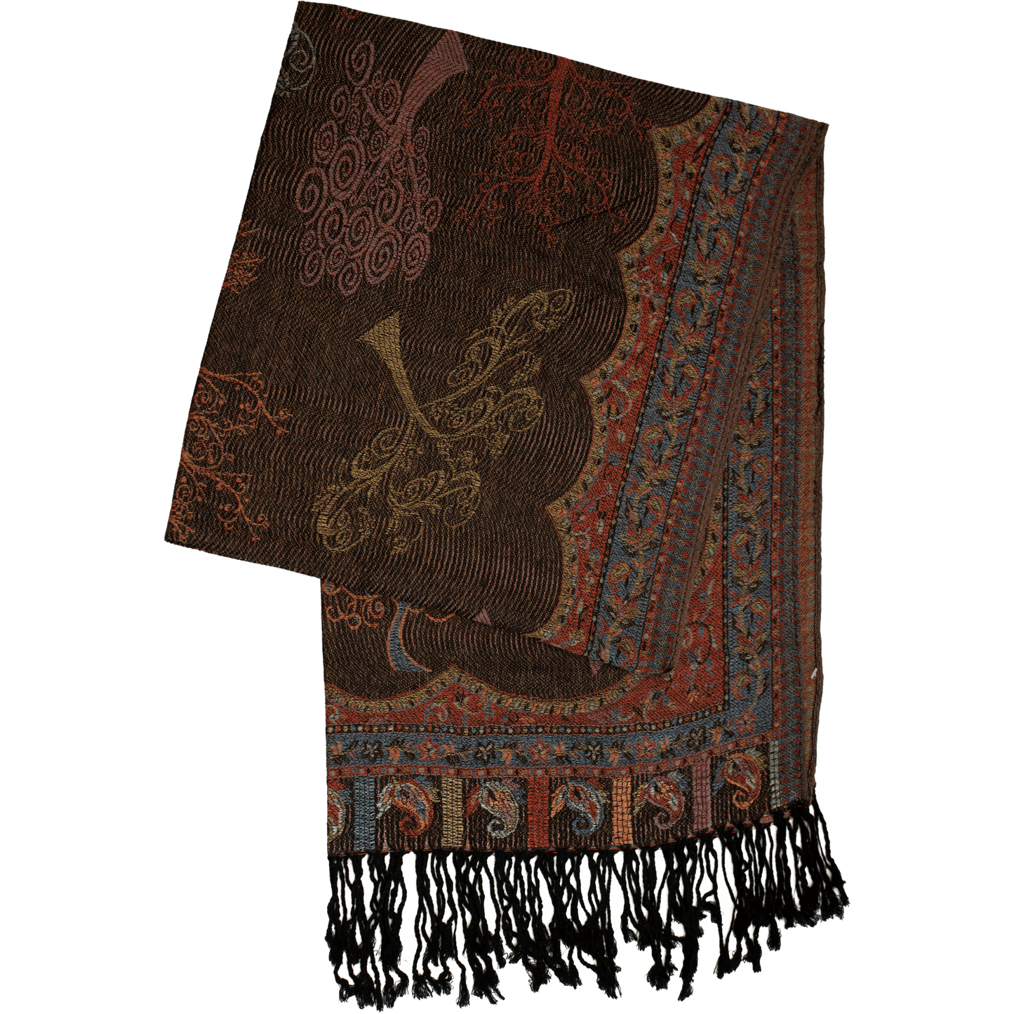 Black Tree of Life scarf with a floral and paisley border