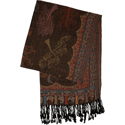 Black Tree of Life scarf with a floral and paisley border