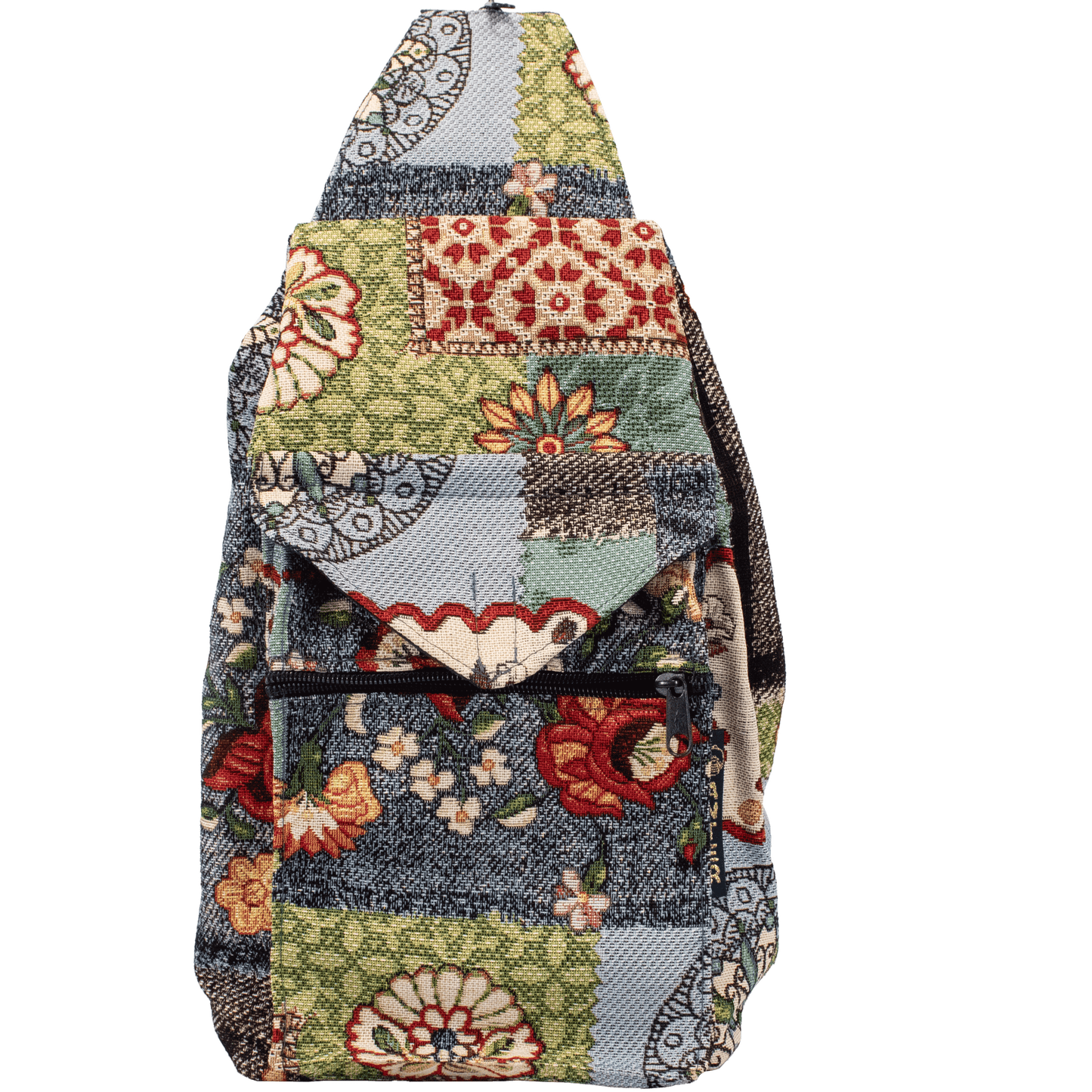 Convertible backpack shoulder bag navy blue green red floral patchwork pattern