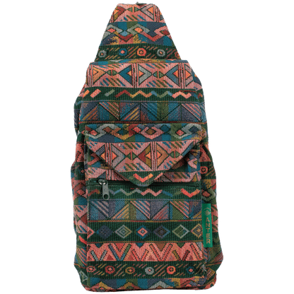 Convertible backpack shoulder bag green and rainbow tribal pattern
