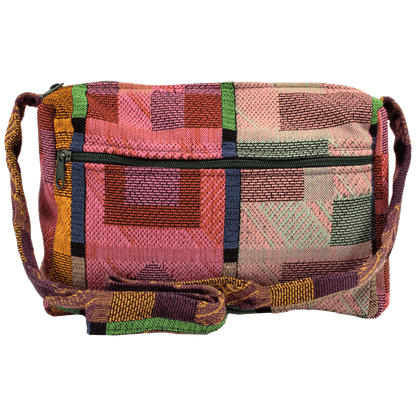 Medium Crossbody or shoulder purse. multi-color block geo-pattern