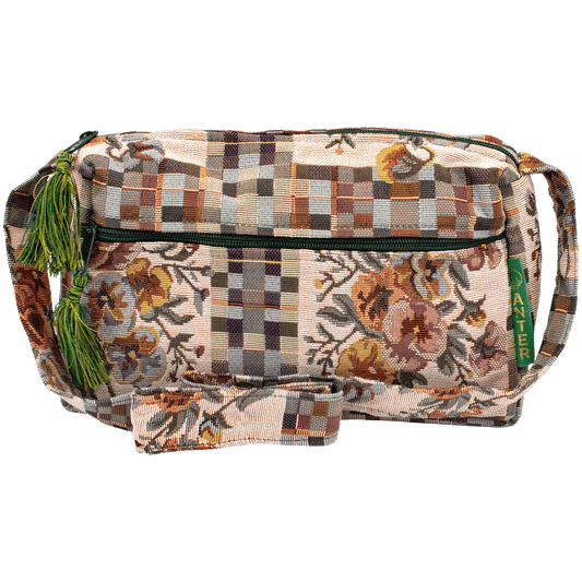 Medium crossbody shoulder bag green and earthy tone square floral pattern