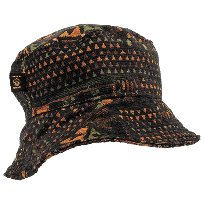Bucket Hat black with earthy toned triangle pattern