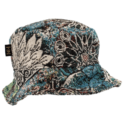 Bucket Hat with deep blue and green tones floral forest pattern