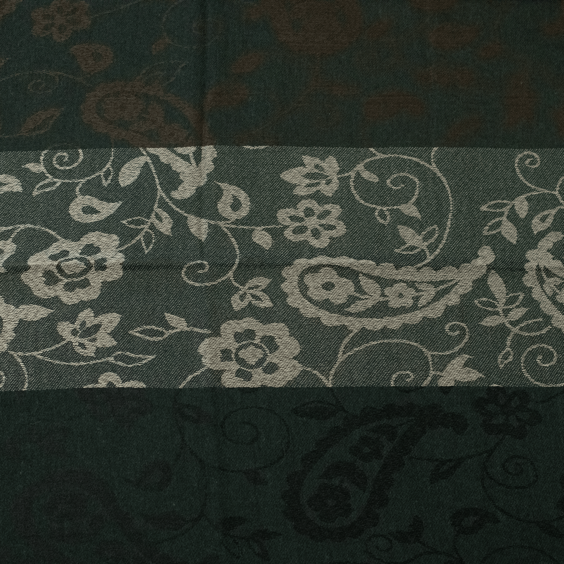 Dark teal striped paisley scarf