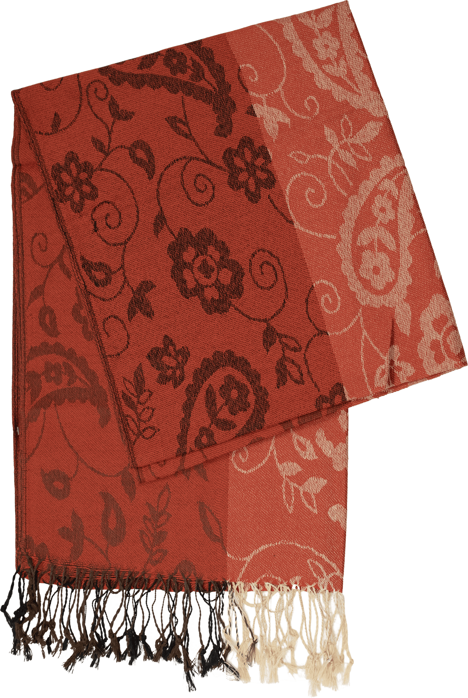 Burnt orange striped paisley scarf