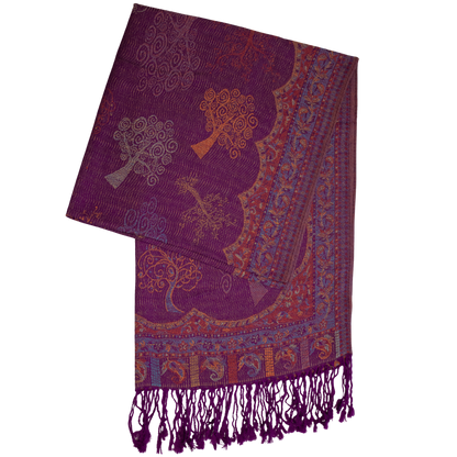 Purple Tree of Life scarf with a floral and paisley border