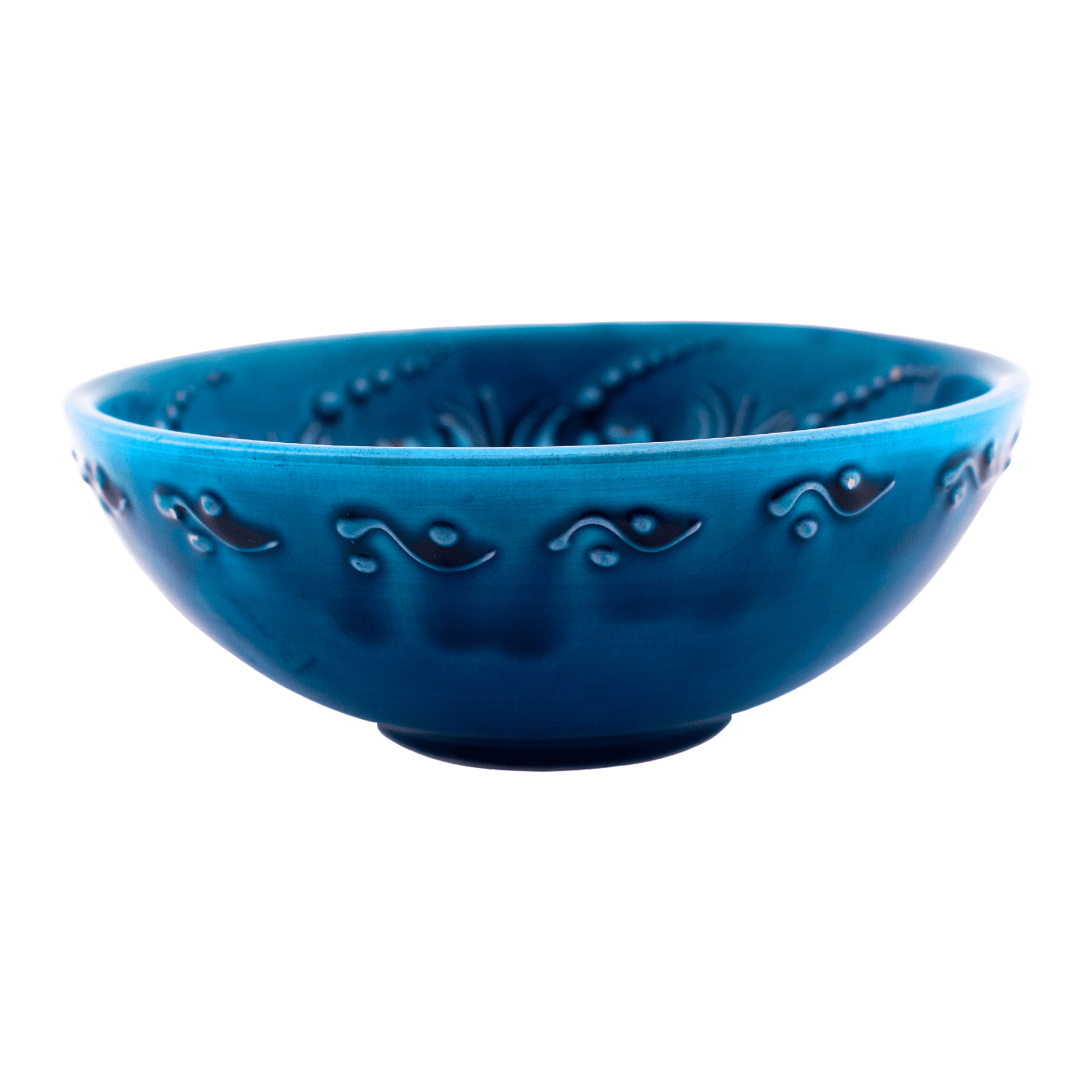 Cool blue ceramic bowl with a floral design