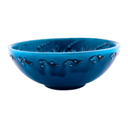 Cool blue ceramic bowl with a floral design