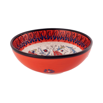 Handmade orange and white Middle Eastern-style ceramic bowl with an intricate floral design