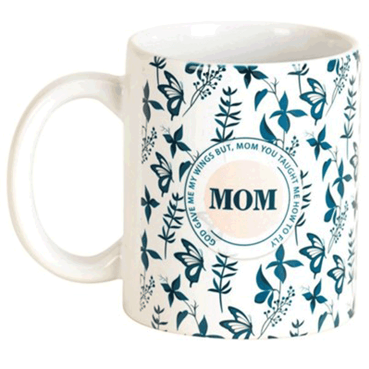 Ceramic Mom Mug  with blue vines and butterflies 
