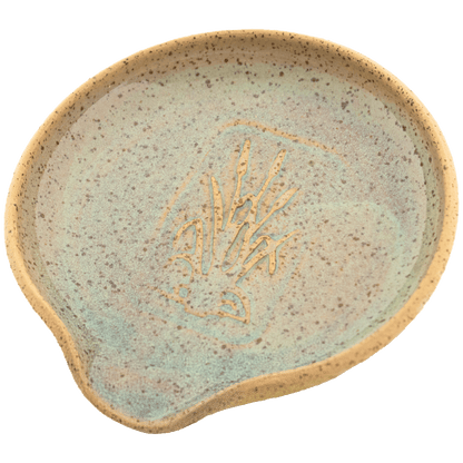 Speckled Blue and Sand ceramic spoon rest 