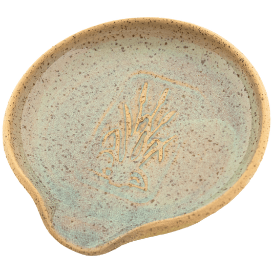 Speckled Blue and Sand ceramic spoon rest 