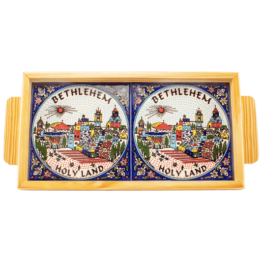 Armenian ceramic serving tray with Bethlehem design