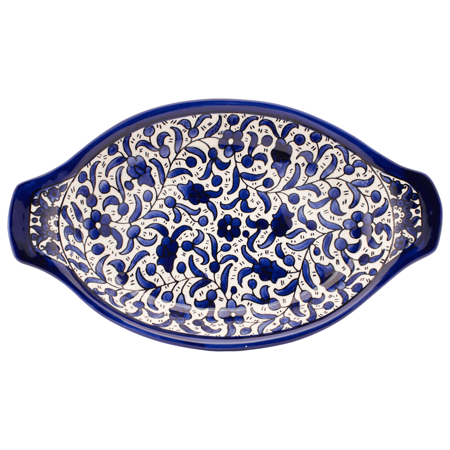 Armenian Ceramic Oval Serving Dish - L - Blue Floral - Imperfect