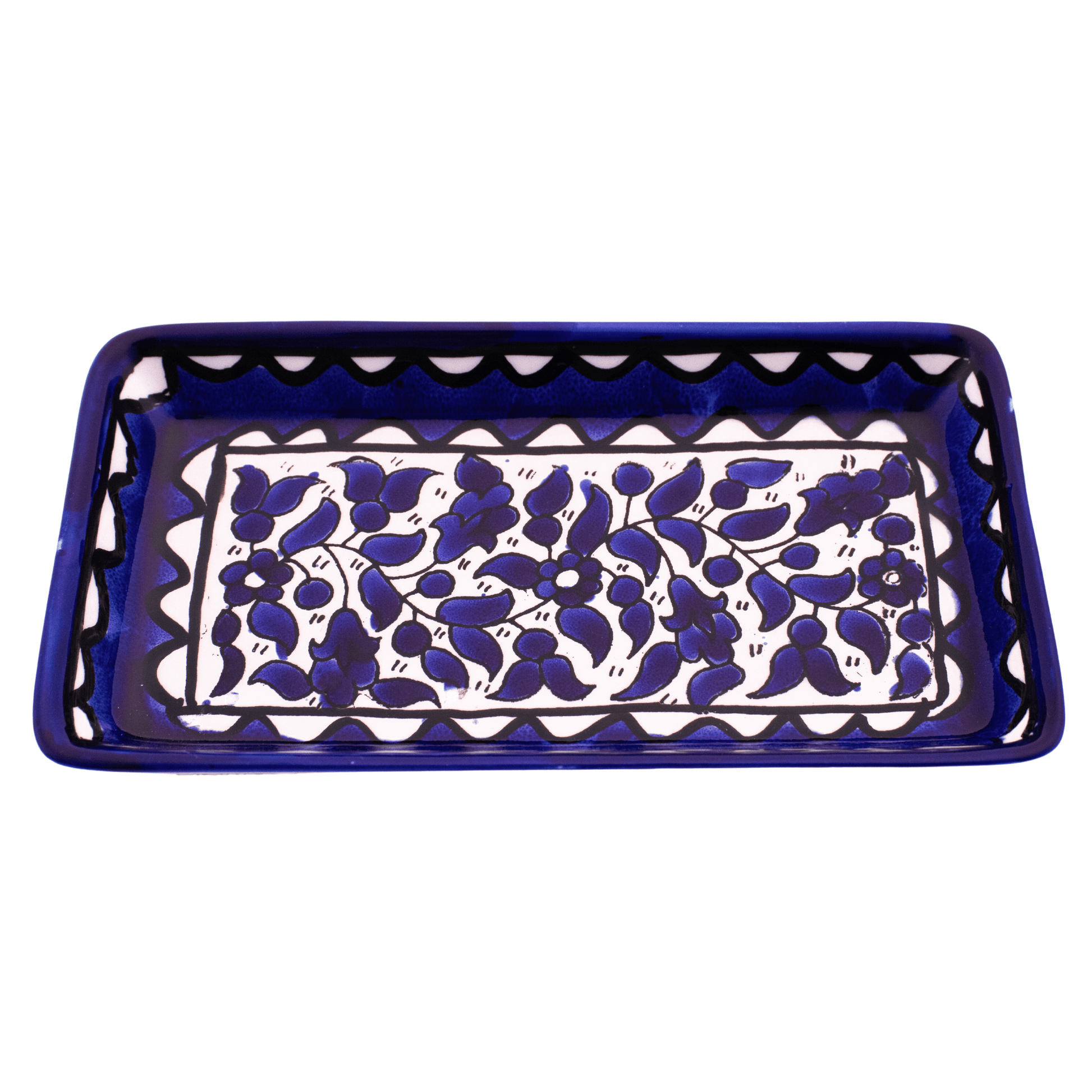 Ceramic tray with a blue floral design