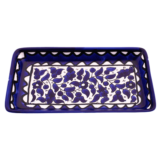 Ceramic tray with a blue floral design