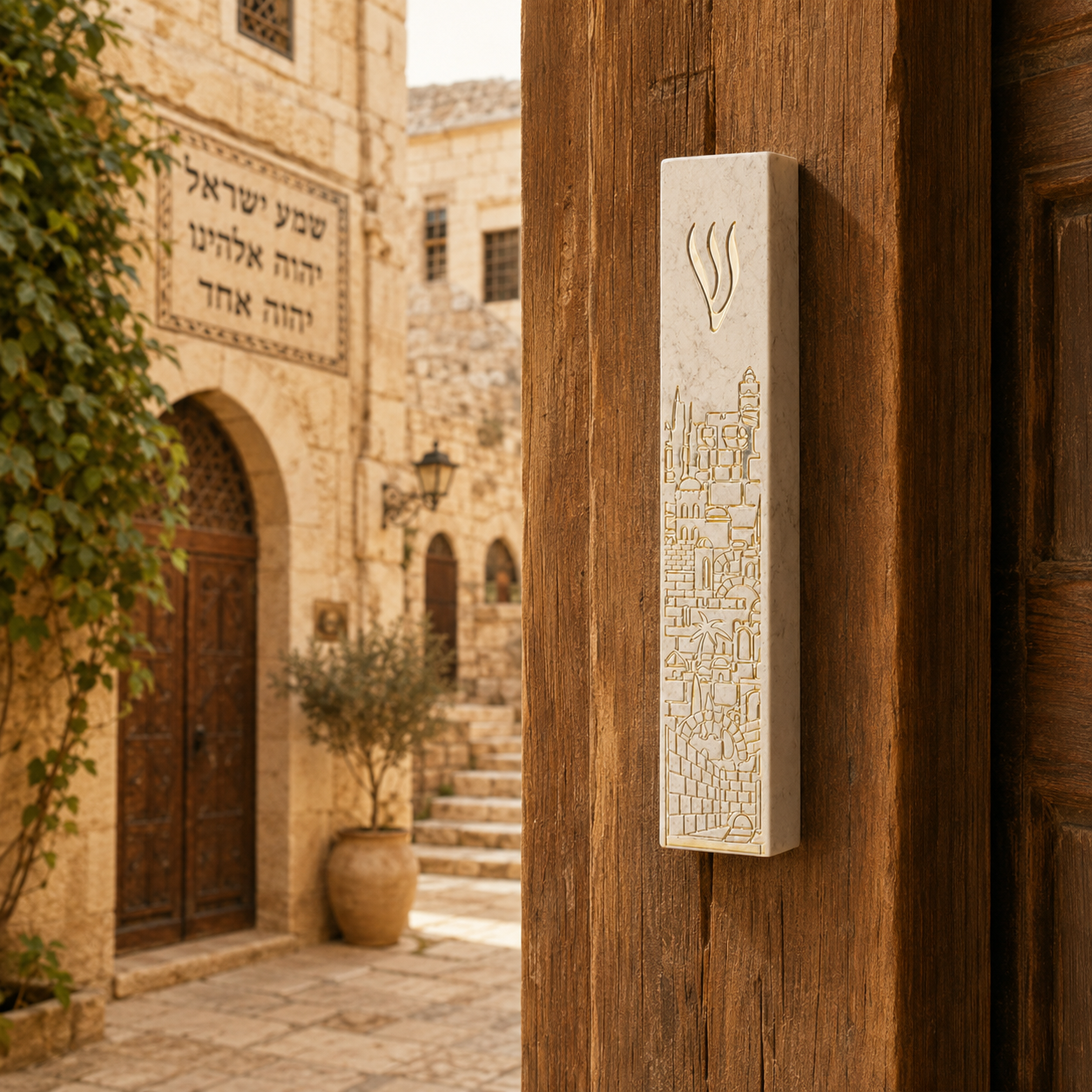 Jerusalem Concrete Polyresin Mezuzah