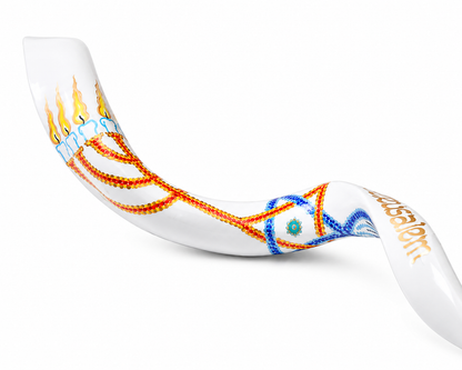 Yemenite Shofar 40" - 44" - Hand Painted Grafted In Design on White