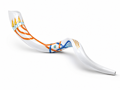 Yemenite Shofar 40" - 44" - Hand Painted Grafted In Design on White