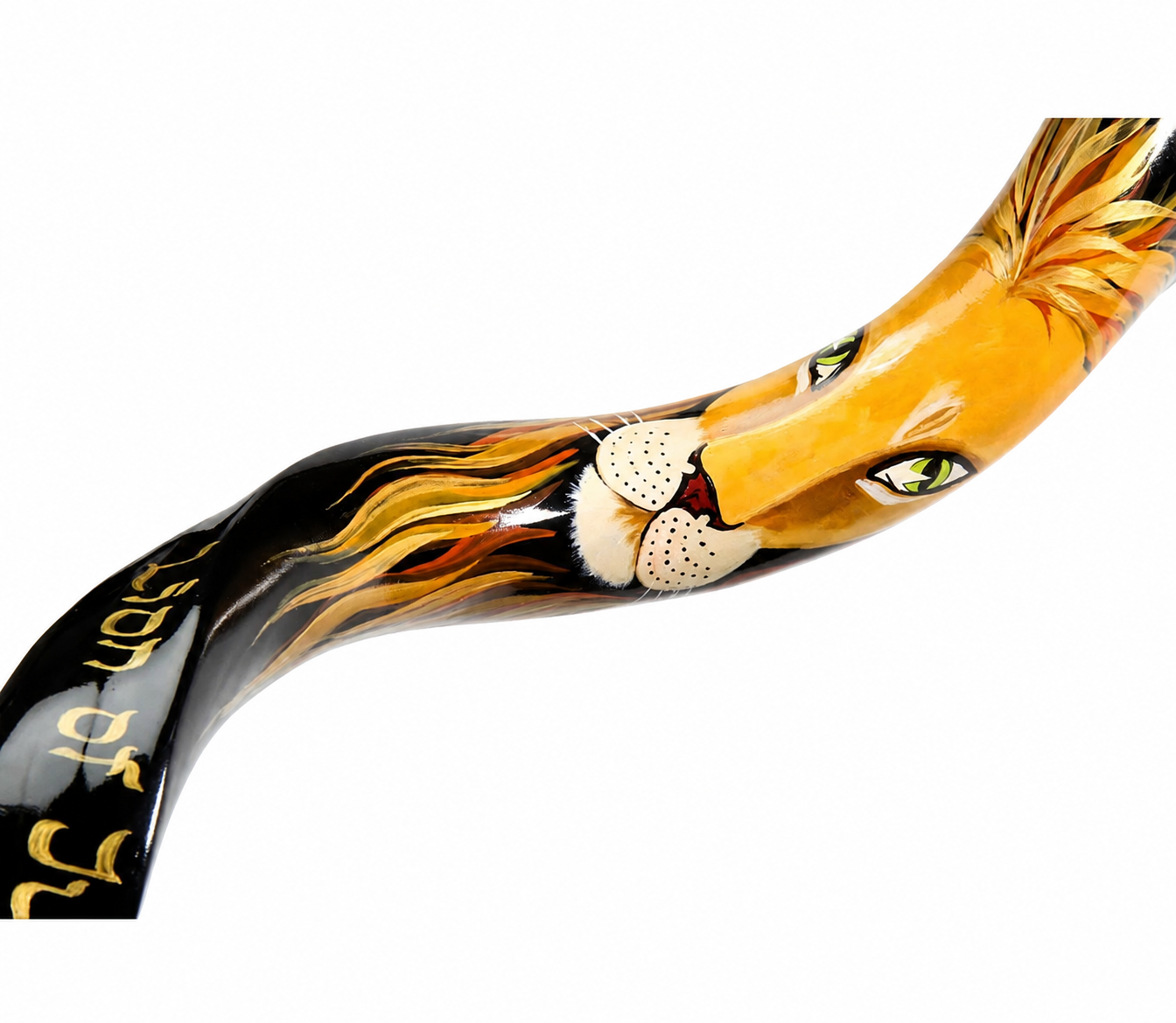 Yemenite Shofar 40" - 44" - Hand Painted Lion of Judah on Black