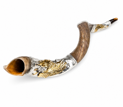 Yemenite Shofar 40" - 42" - Silver Plated Moses and Ten Commandments