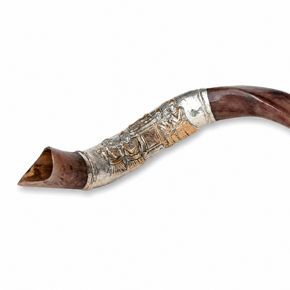 Yemenite Shofar 40" - 42" - Silver Plated Ark of the Covenant Design