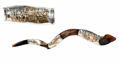 Yemenite Shofar 40" - 42" - Silver Plated Ark of the Covenant Design