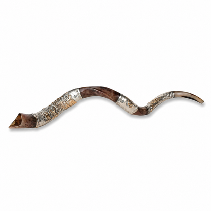 Yemenite Shofar 40" - 42" - Silver Plated Ark of the Covenant Design