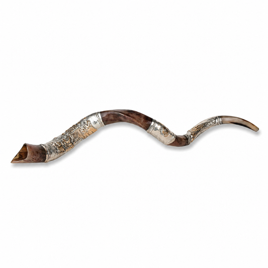 Yemenite Shofar 40" - 42" - Silver Plated Ark of the Covenant Design